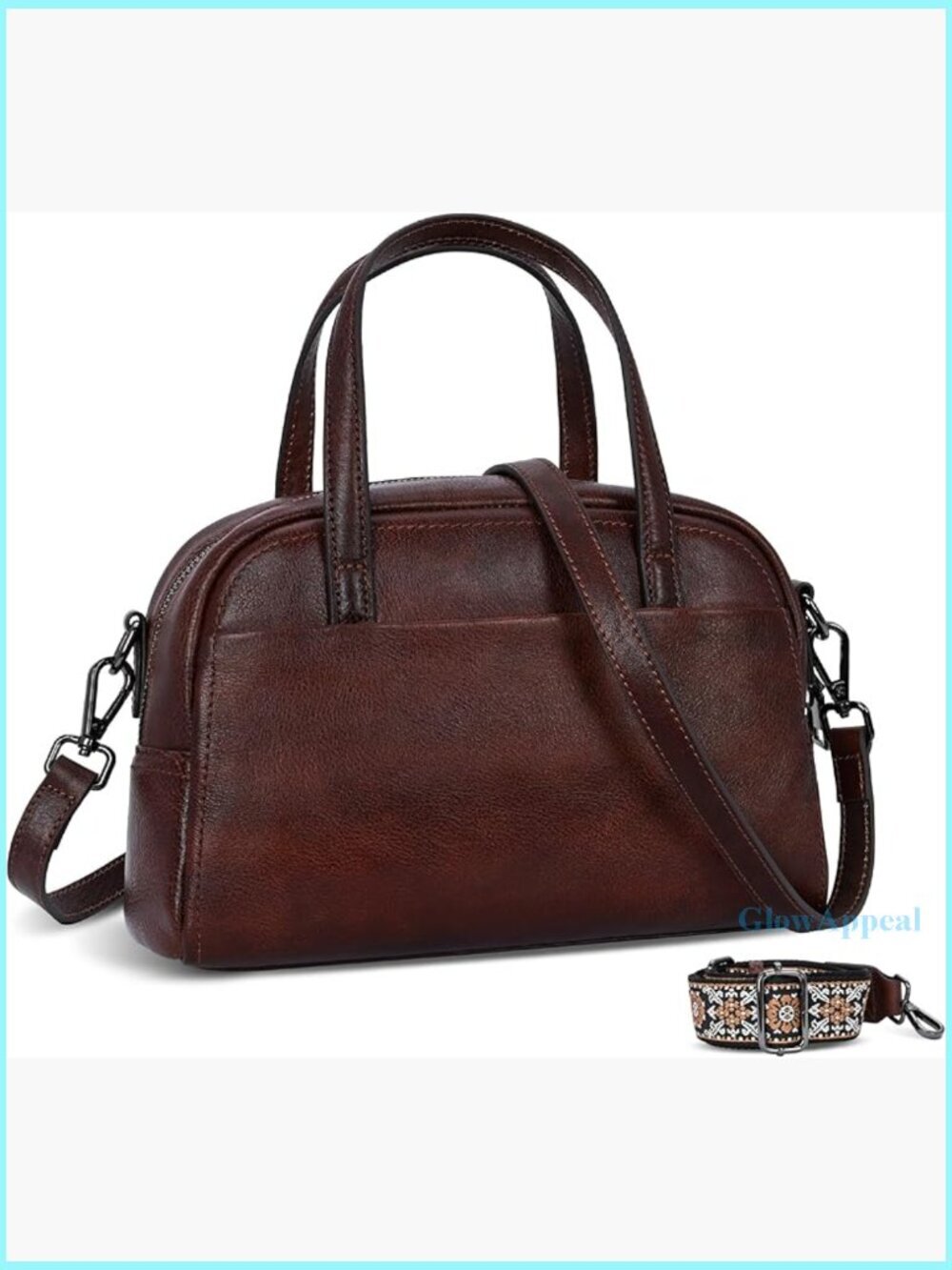 Soft Leather Crossbody Bag with Two Adjustable Straps, Medium Satchel